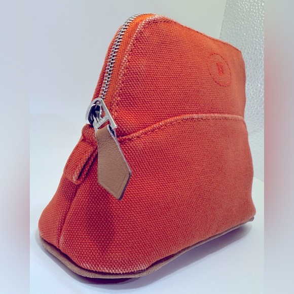 Hermès Pouch Bolide Mini Mini Pouch Orange Toile H Canvas Travel Case Rare AUTH - Picture 3 of 13